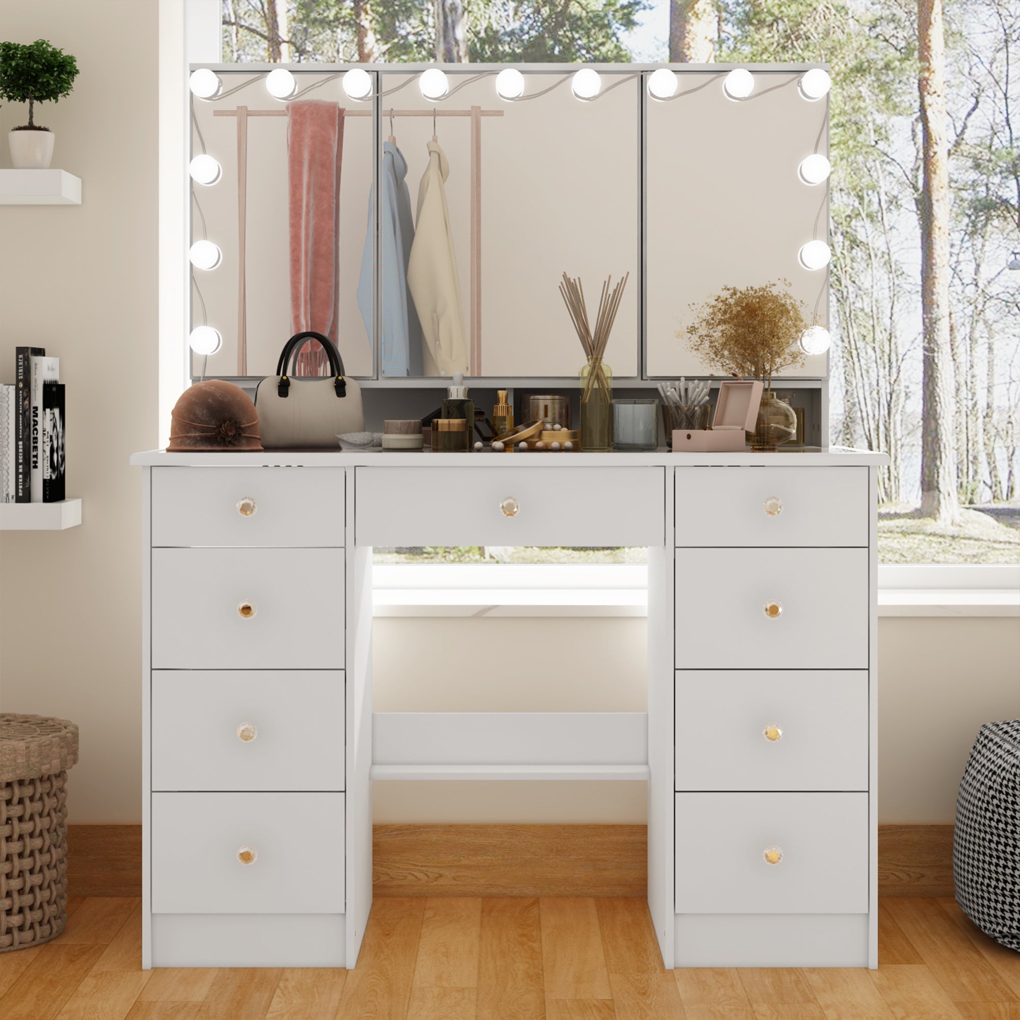 Home Makeup Dressing Table  With A Transparent Tempered Glass Countertop