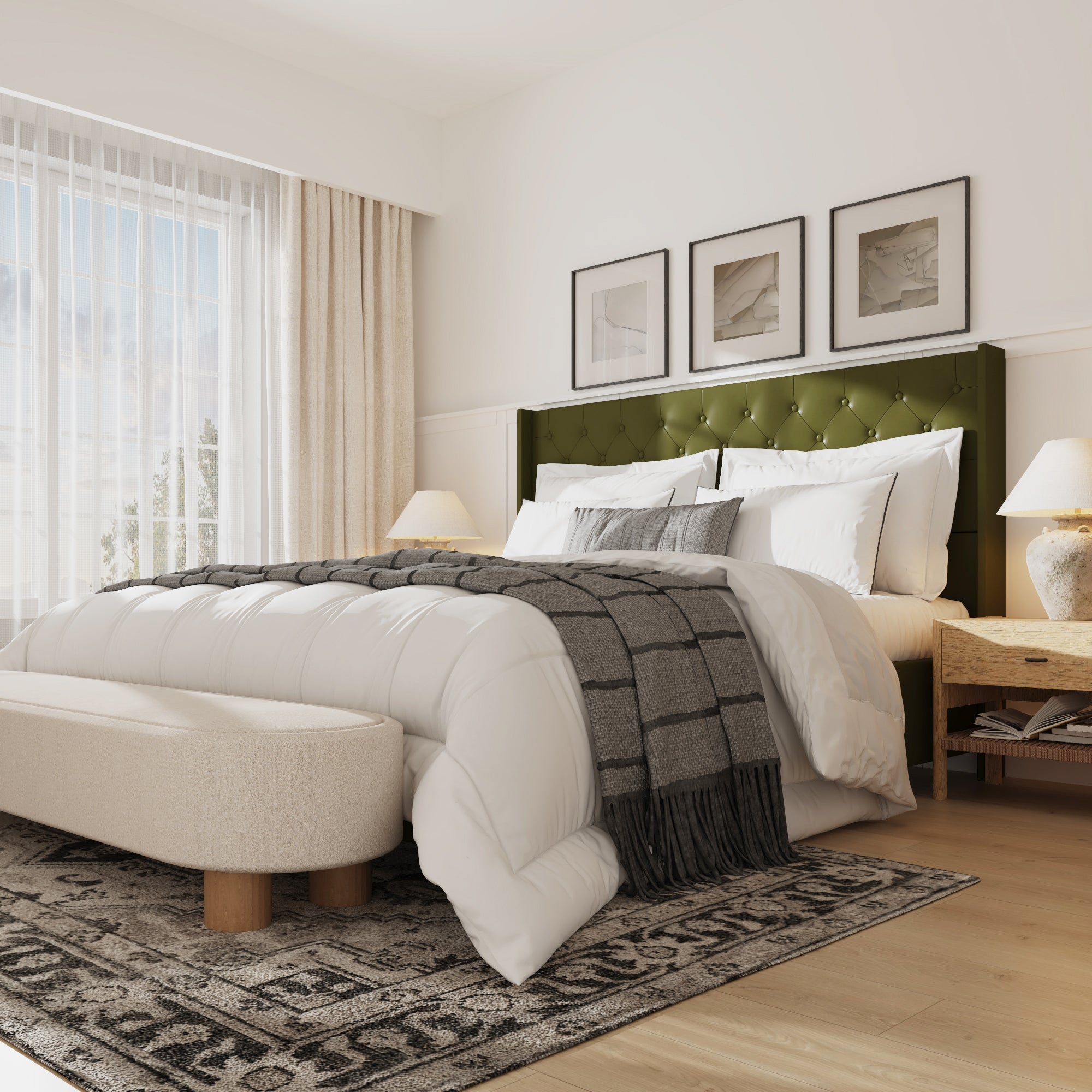 King Size Upholstered Bed With Sturdy Frame