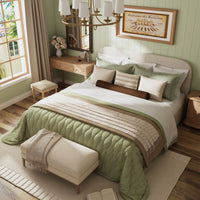 King Size Beige Upholstered Bed with Storage Drawers & Linen Headboard