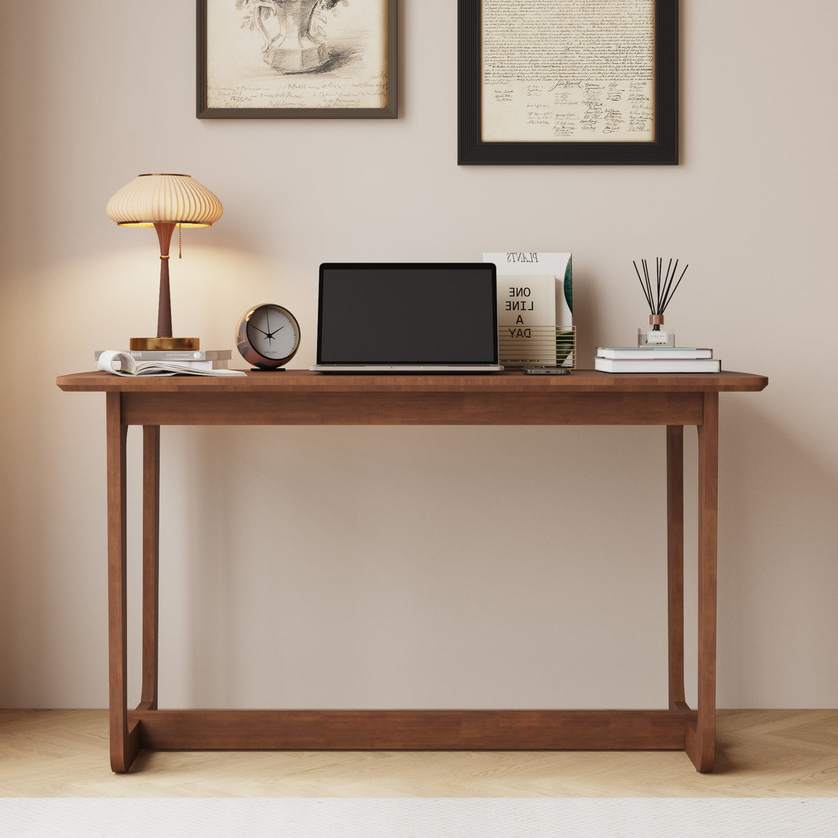 51.2" Minimalist Solid Wood Writing Desk with Rounded Corners