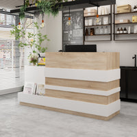 87.2" Modern Minimalist Natural Reception Desk With Drawer And Keyboard Tray