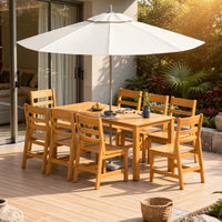 81" Modern Natural Wood 7-Piece Outdoor Dining Set (1 Table & 6 Chairs) with Weather-Resistant Design