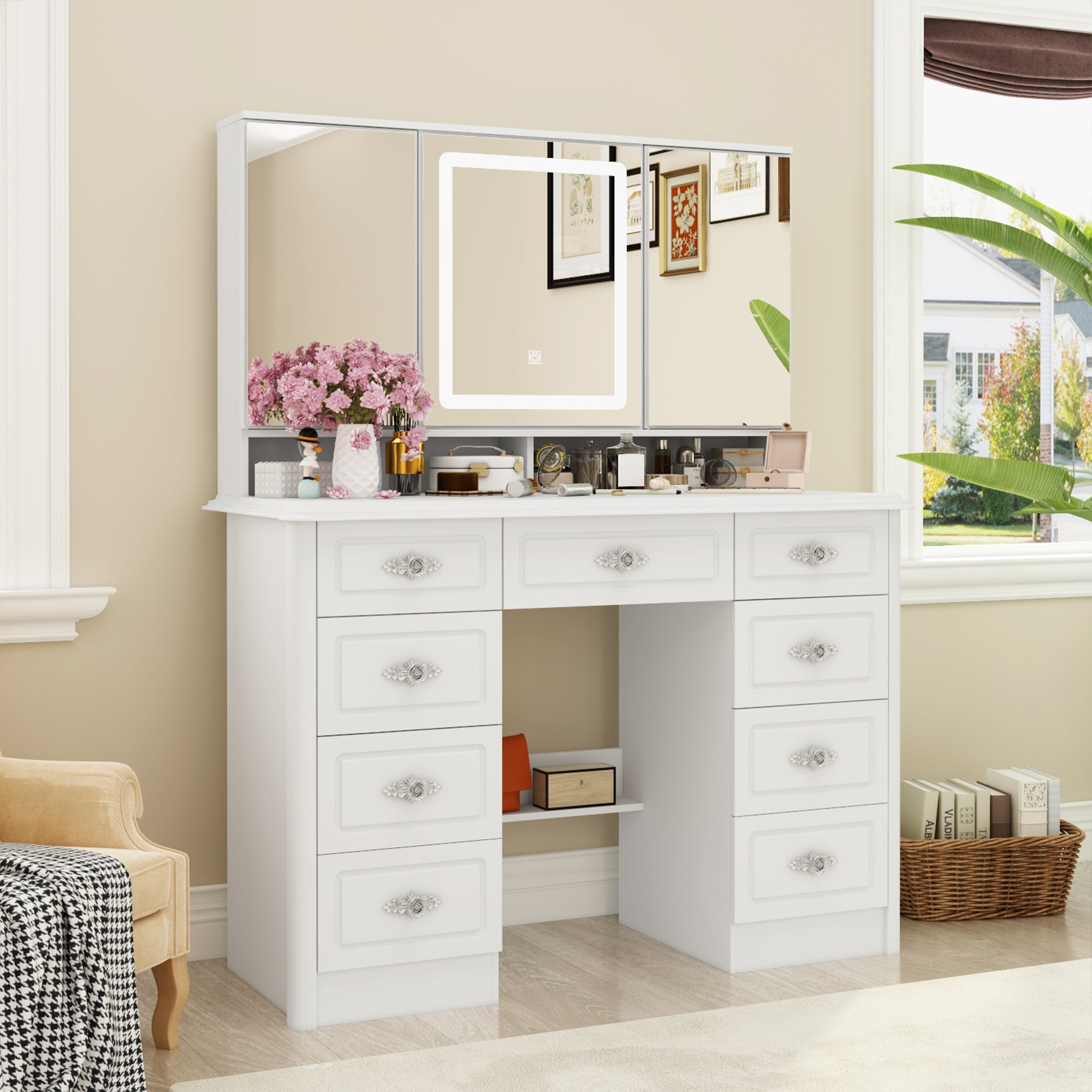 Home Makeup Dressing Table with Drawers & Lamp