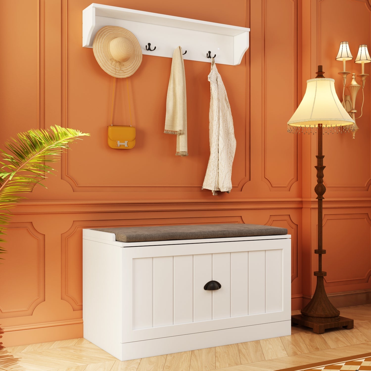 Hall Tree Shelf Rack Shoe Storage Coat Organizer Cabinet for Entryway in Combination