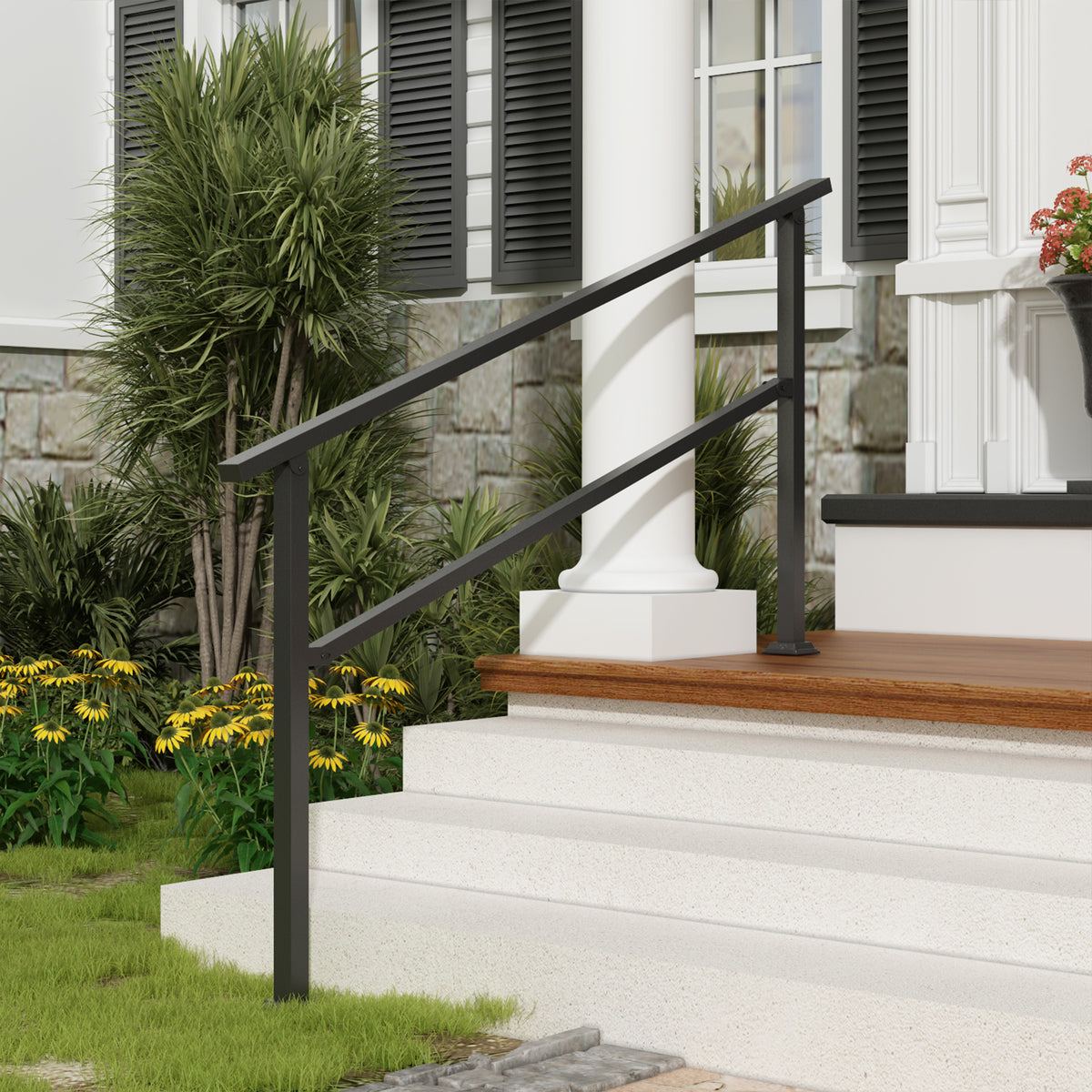68.5" Minimalist Satin Black Stair Banister with Adjustable Angle