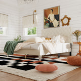 60.8 inch Modern Beige Platform Bed with Charging Station