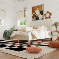 60.8" Modern Beige Platform Bed with Charging Station