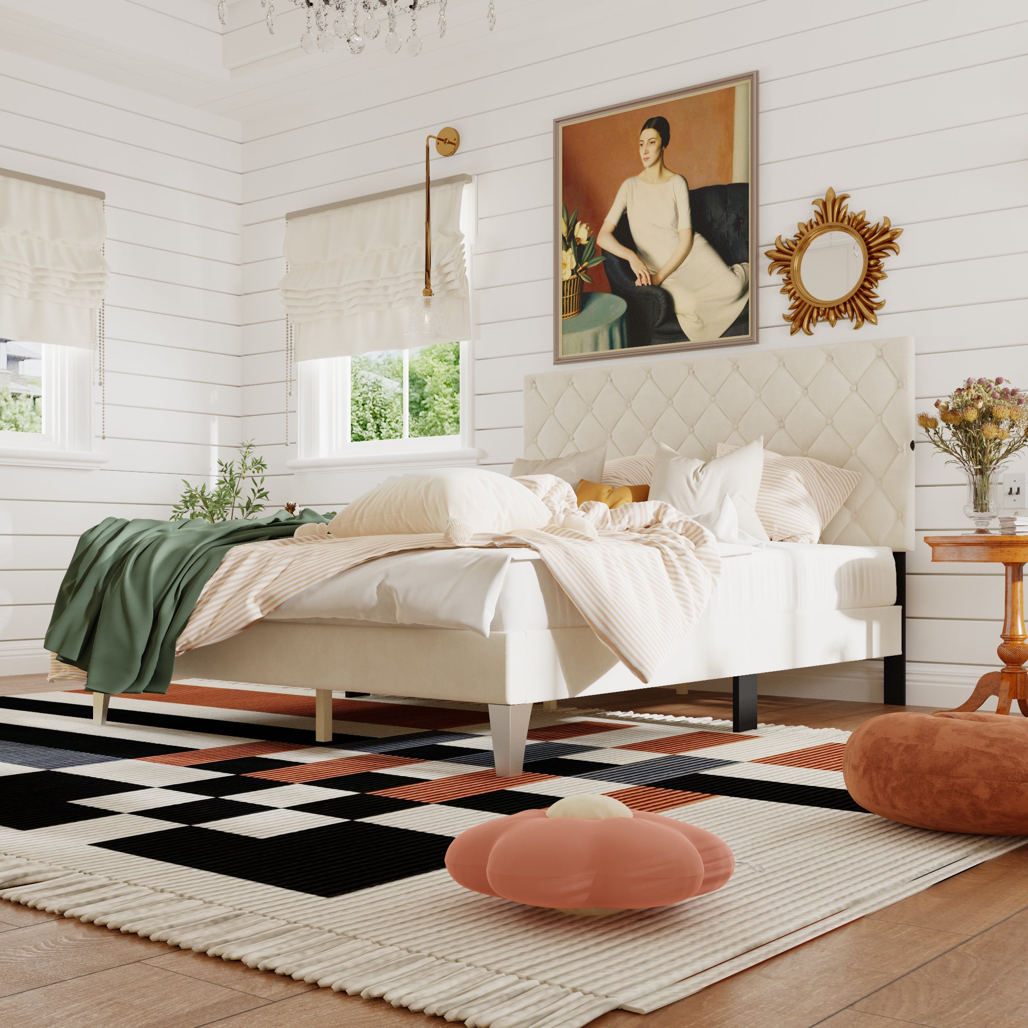 Low Profile Platform Bed With Comfortable Headboard With Charging Station