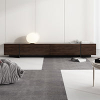 95.7" Modern Rustic Dark Brown Entertainment Center with 4 Pull-Down Doors