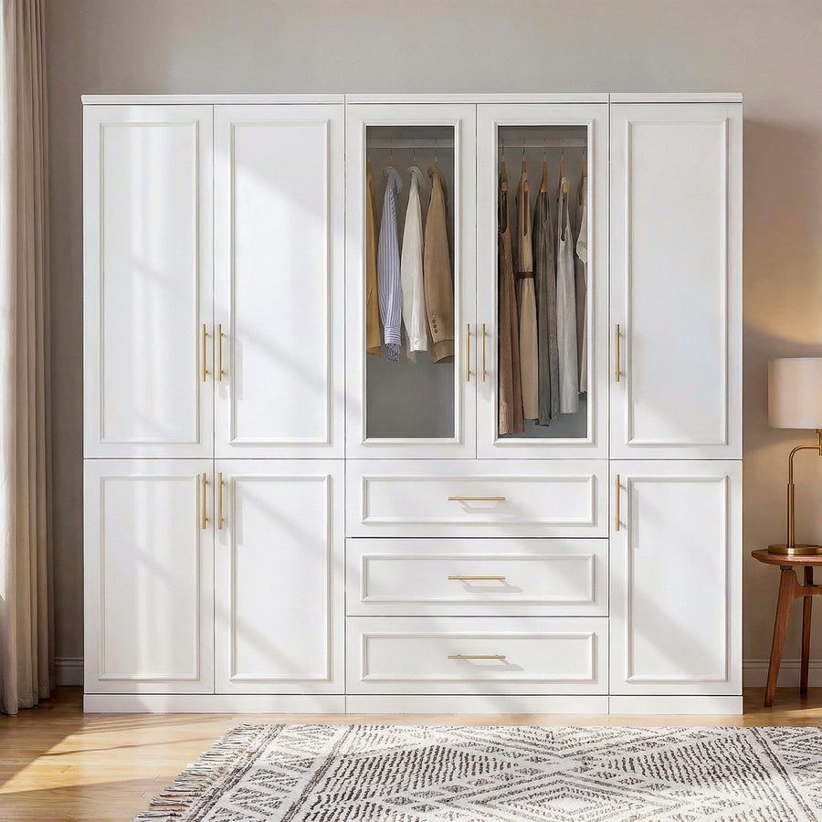 Rena 79.3" Luxe White Armoire with 8 Doors and 3 Drawers