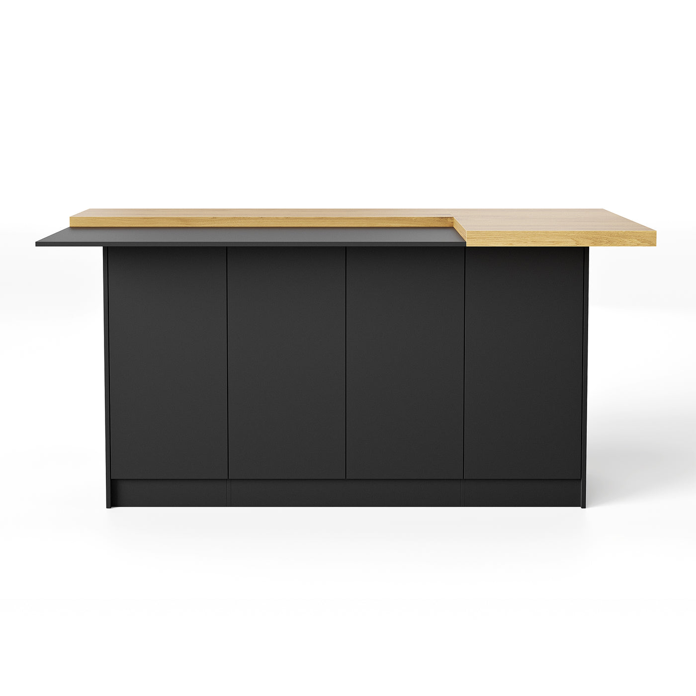 77.3" Modern Black Kitchen Island with Adjustable Shelves and Butcher Block Top