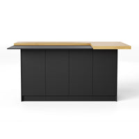 77.3" Modern Black Kitchen Island with Adjustable Shelves and Butcher Block Top