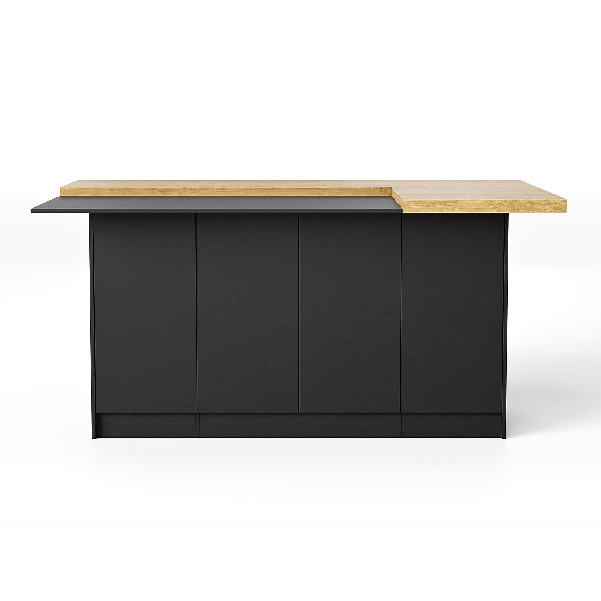 77.3 inches Modern Black Kitchen Island With Adjustable Shelves And Butcher Block Top