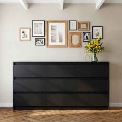 63 inches Modern Minimalist White/Black Wide Buffet Cabinet Triple Dresser Storage Sideboard with 9 Drawers