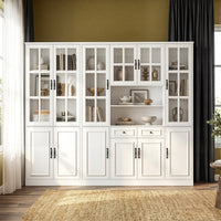 Sofna 94.5" Modern White Tall Display Bookcase with 6 Tiers & Gold Arched Handles