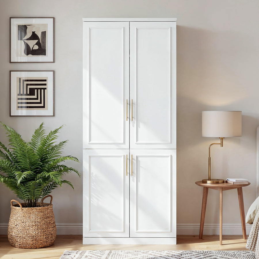 Rena 31.7" Modern White 4-Door Armoire with Hanging Rod
