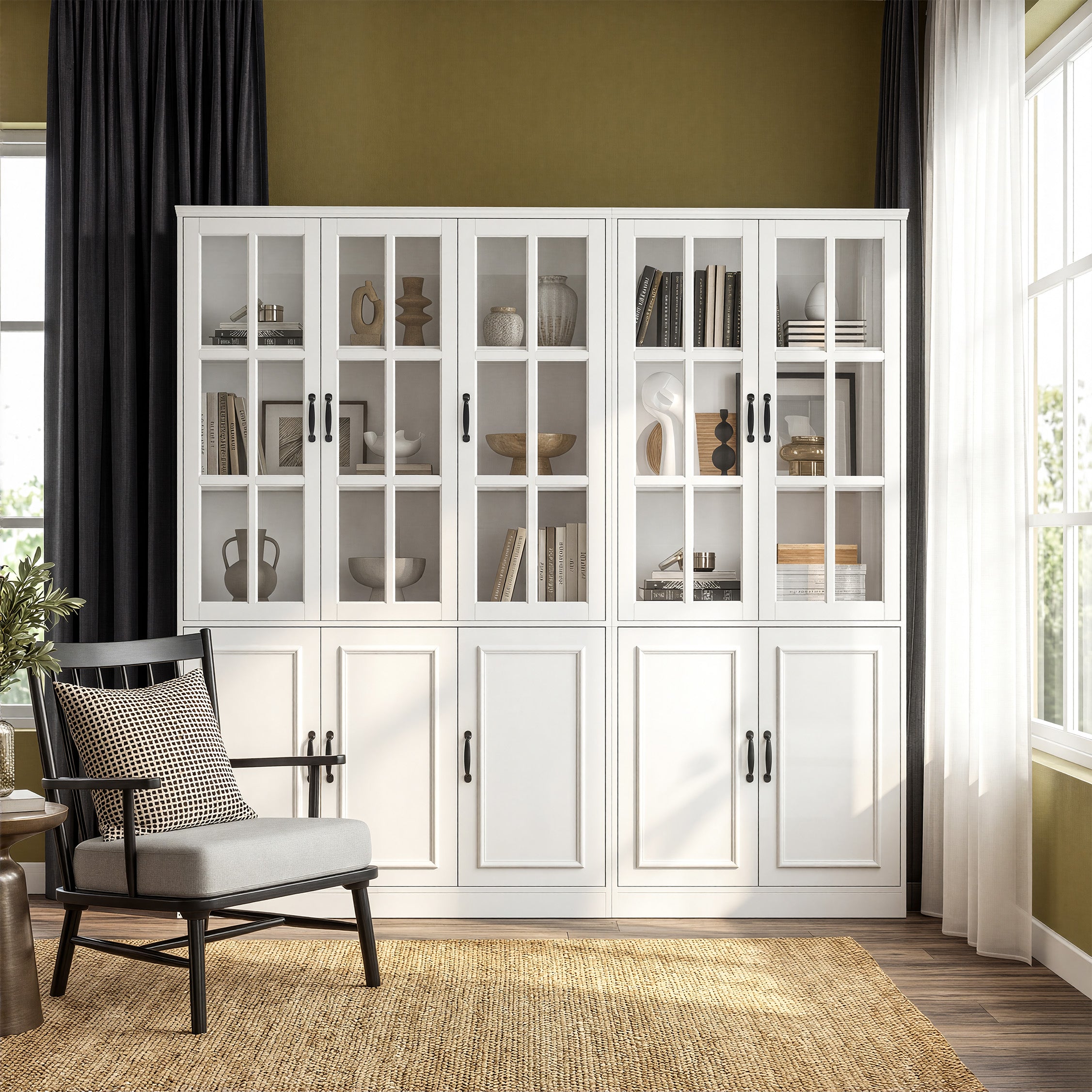 78.7 inch Modern White Storage Cabinet with 10 Doors and 15 Adjustable Shelves