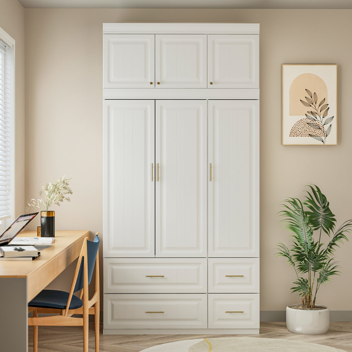 Wardrobe Heavy Duty Clothes Closet Storage Cabinet Armoire with Metal Handles for Small Living
