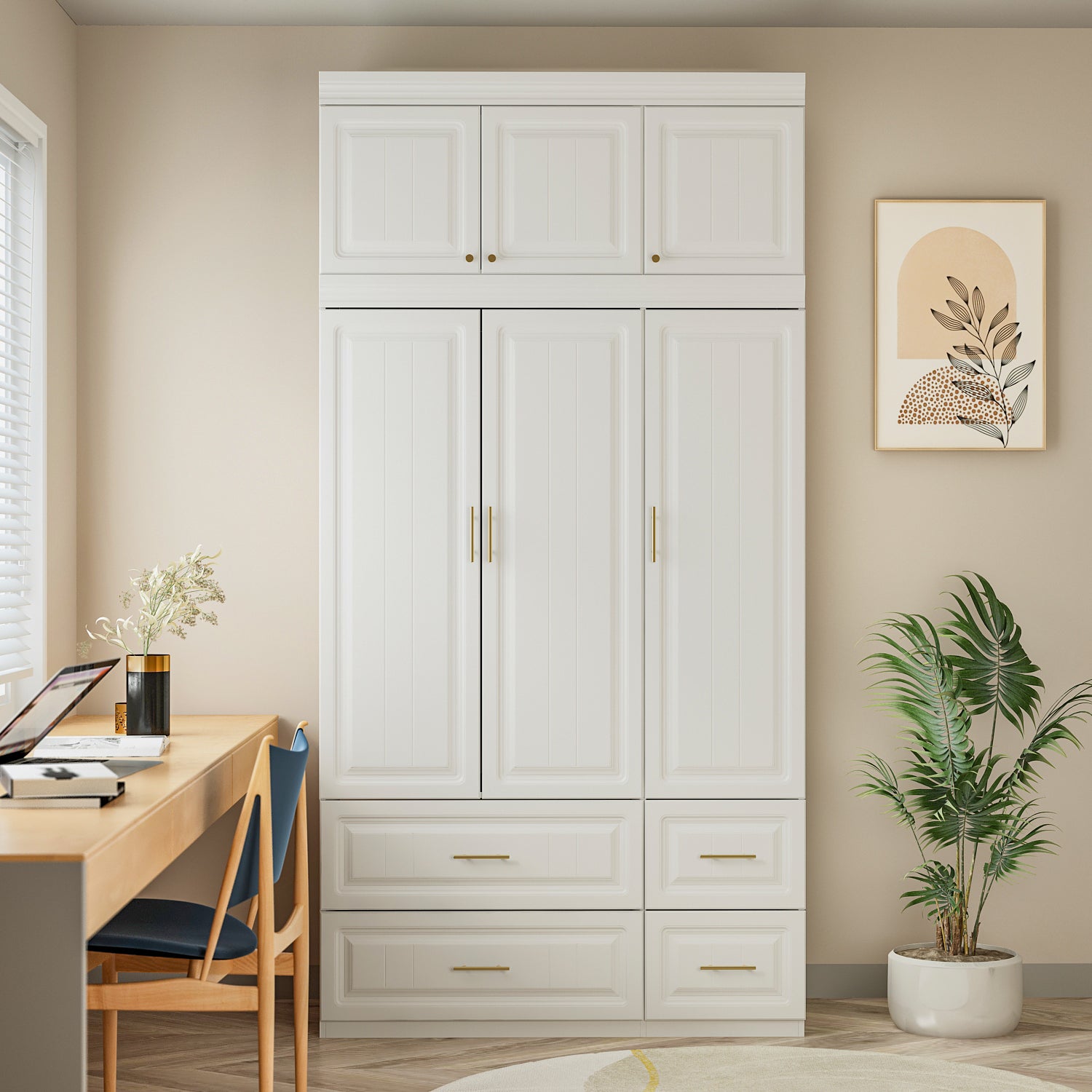 Wardrobe Heavy Duty Clothes Closet Storage Cabinet Armoire with Metal Handles for Small Living