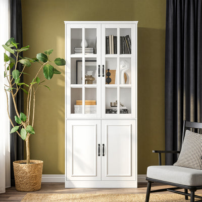 Sofna 31.5" Modern White Standard Storage Bookcase with Glass Door and Shelves