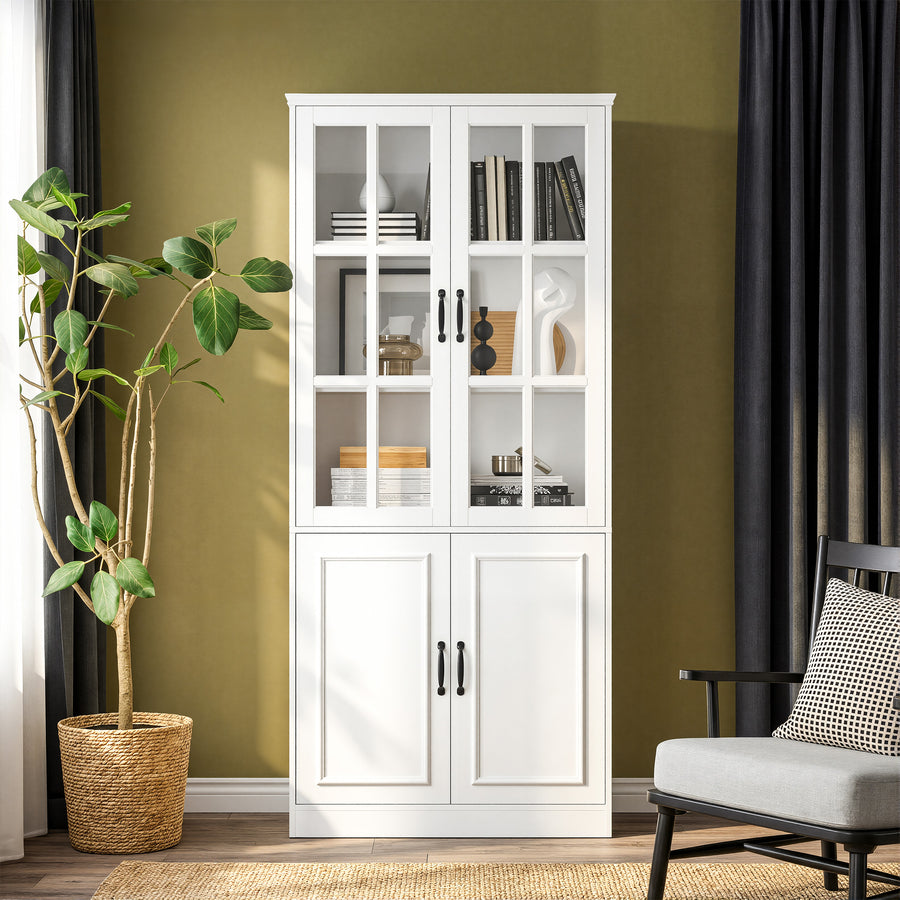 Sofna 31.5" Modern White Standard Storage Bookcase with Glass Door and Shelves