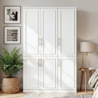 Rena 47.6" Luxe White Armoire with 6 Doors and 2 Hanging Rods