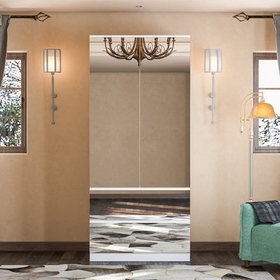 31.5" Modern White Full-Length Mirrored Wardrobe with Multiple Drawers and Adjustable Shelving
