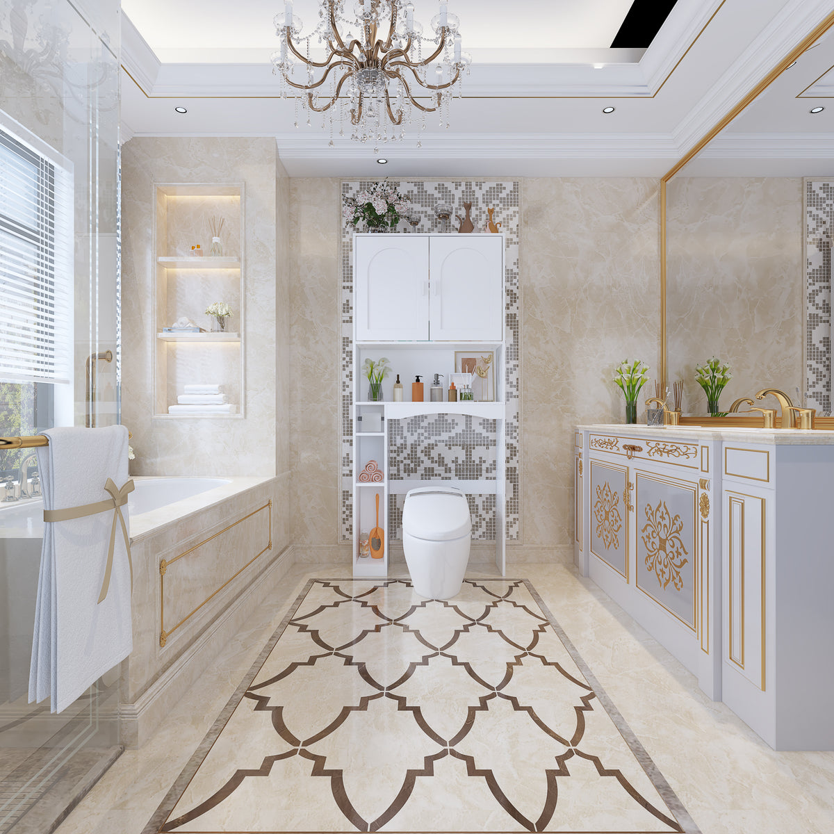 31.5" Modern White Toilet Storage with Tissue Holder