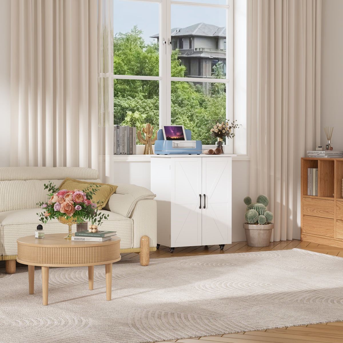 27.3" Two-Door Craft Sewing Table with 8 Baskets
