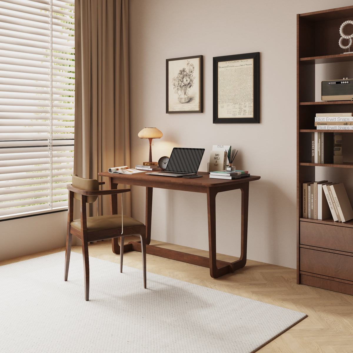 51.2" Minimalist Solid Wood Writing Desk with Rounded Corners
