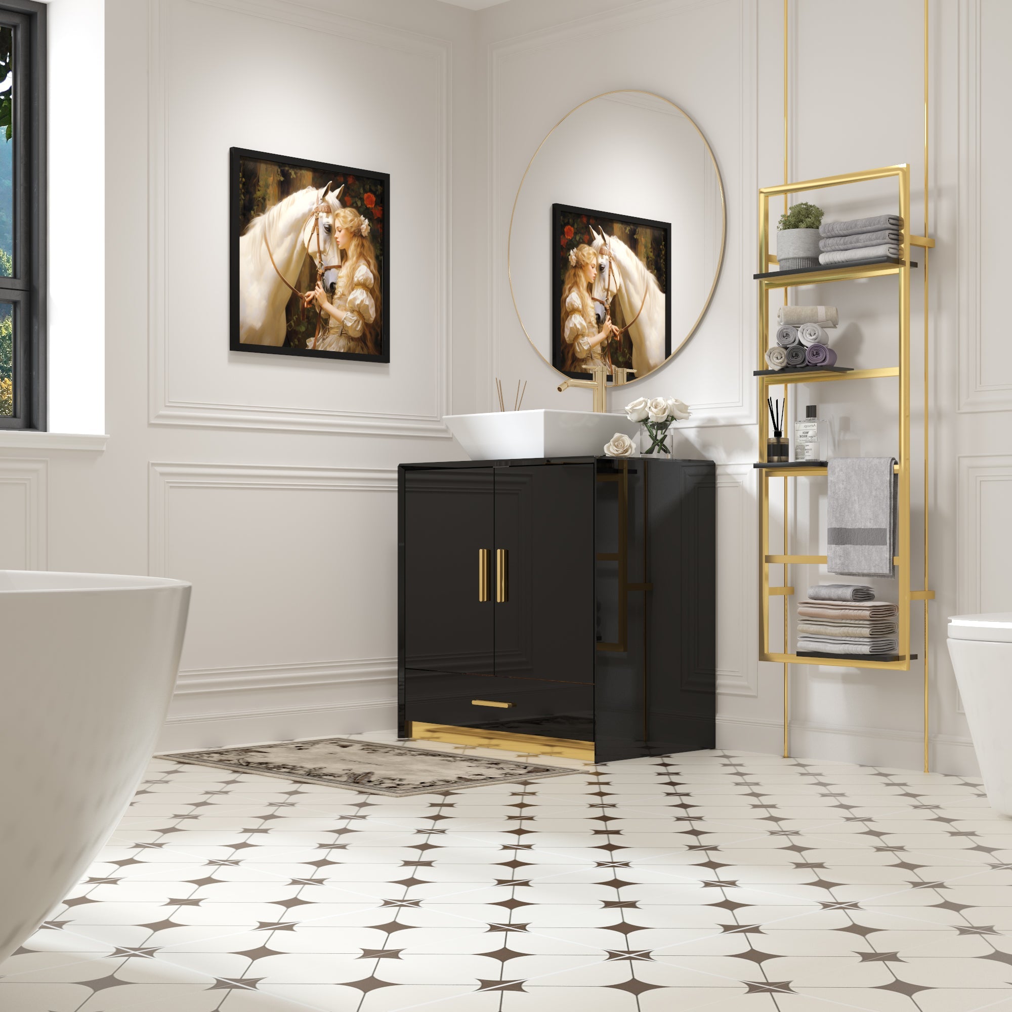 Black High Gloss Bathroom Vanity With Ceramic Sink