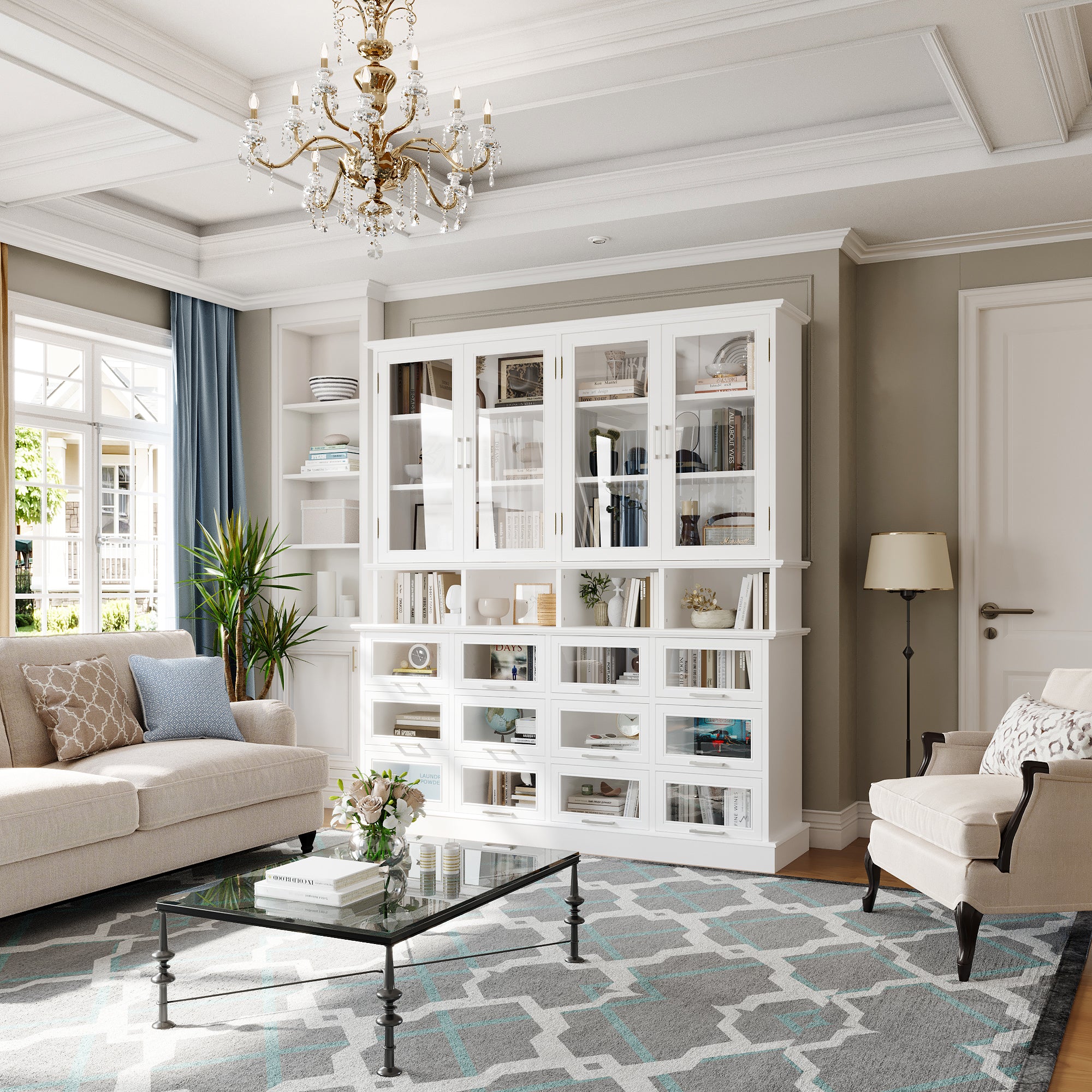 63'' W X 79'' H Display Bookcase Cabinet With Glass Doors