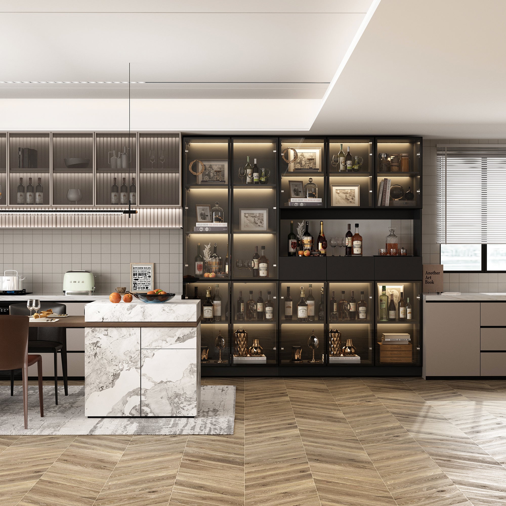 78.7'' H x 78.7'' W Bookcase with Glass Doors & 3-Color Changing Lights