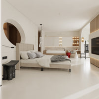 62.6" Modern Beige Platform Bed with Upholstered Headboard