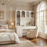 63 inches Modern White Versatile Vanity Desk with Massive Storage and Arched Glass Doors