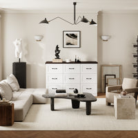 63" Modern White TV Stand Dresser with Hidden TV Lift & 9 Drawers