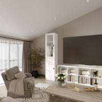 15.7" Modern White 5-Tier Slim Bookcase with Tempered Glass Door