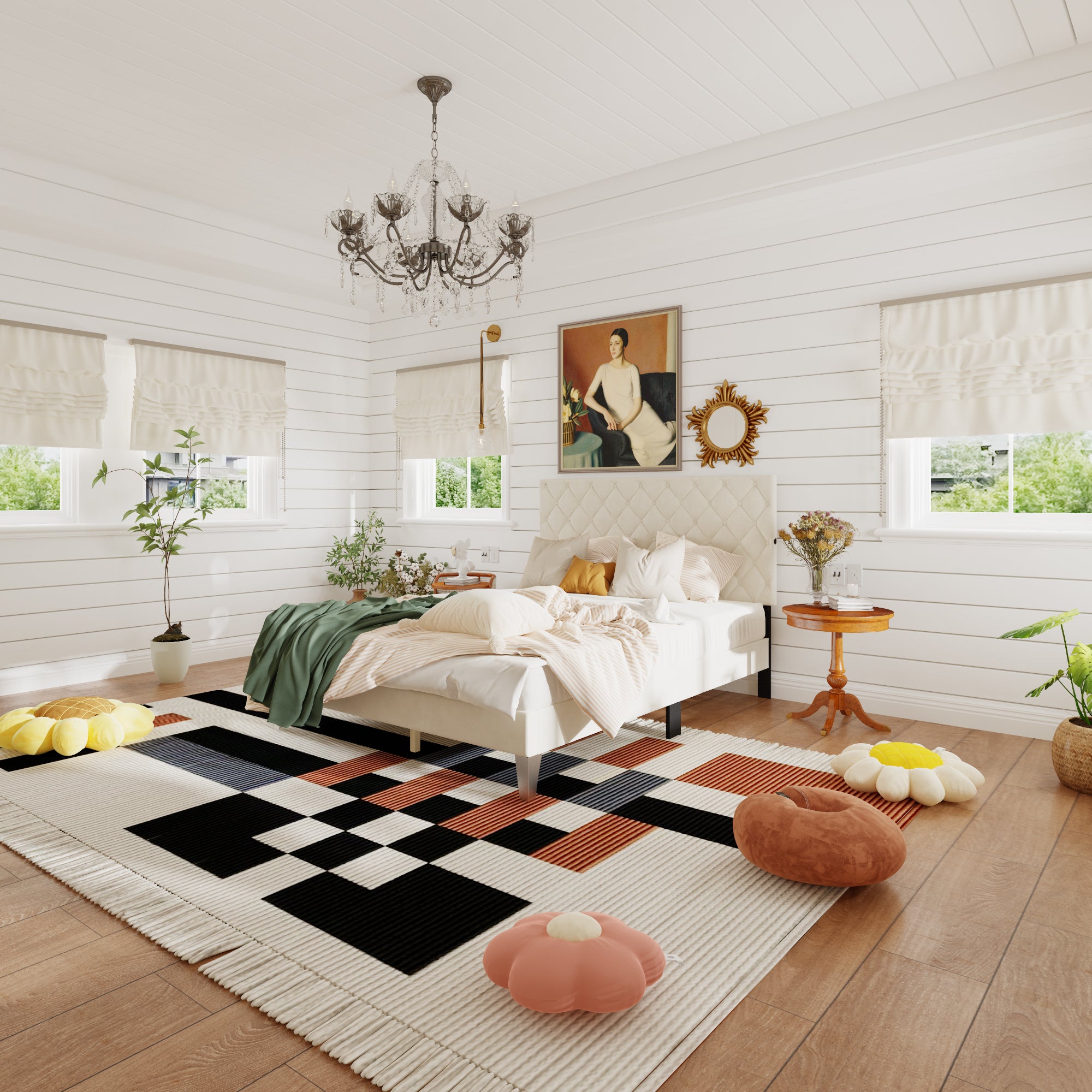 Low Profile Platform Bed With Comfortable Headboard With Charging Station