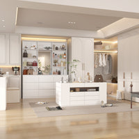 63" Modern Minimalist White Closet System With 9 Drawers And Central Mirror