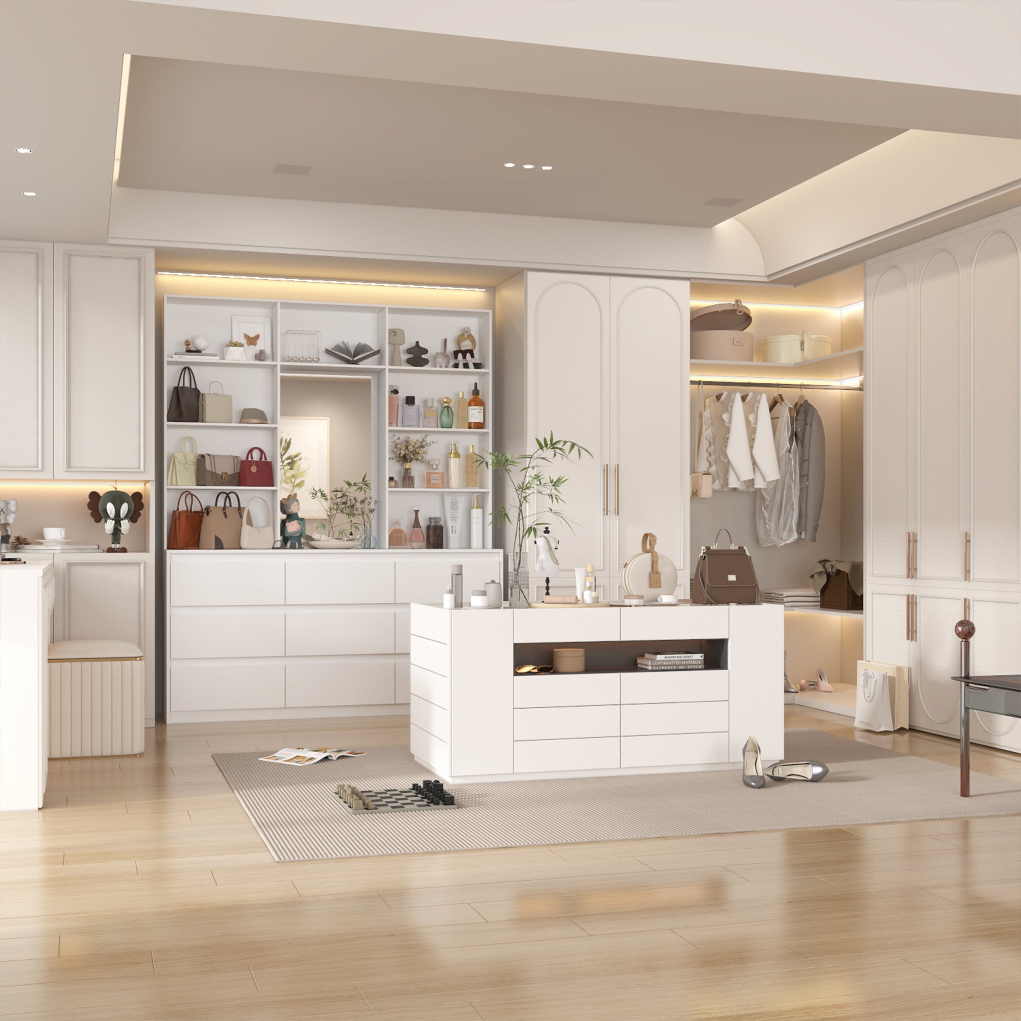 Elegant Closet System With 9 Drawers And Mirror