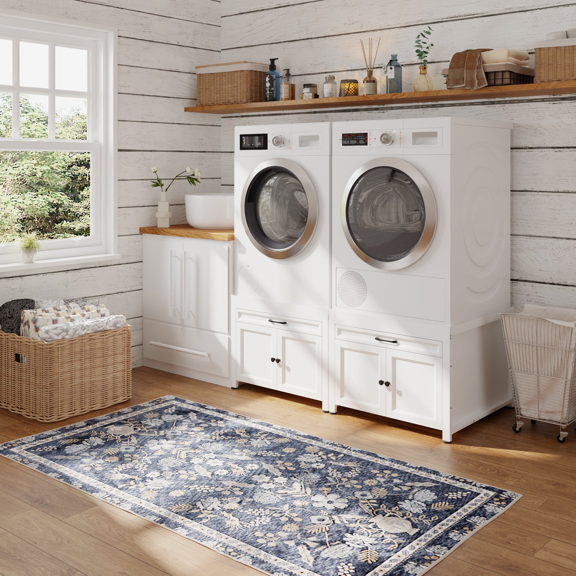 Universal Laundry Pedestal With Iron Frame, Drawer & Adjustable Feet – Fits Washer Or Dryer Up To 330 Lbs