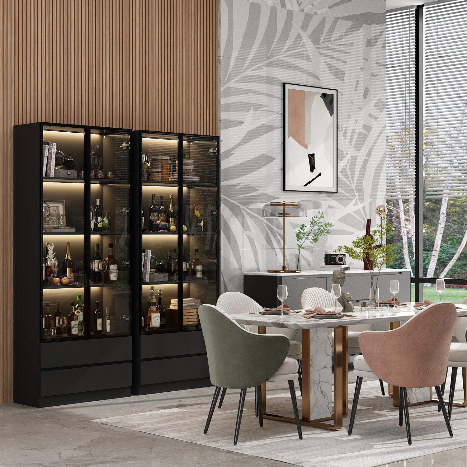 Display Cabinet With Adjustable Lights And Tempered Glass Door