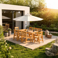 81" Modern Natural Wood 7-Piece Outdoor Dining Set (1 Table & 6 Chairs) with Weather-Resistant Design