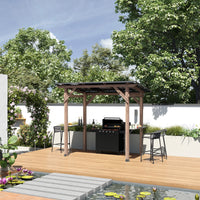103.4" Natural Cedar Grill Gazebo with Hardtop Roof and Side Tables