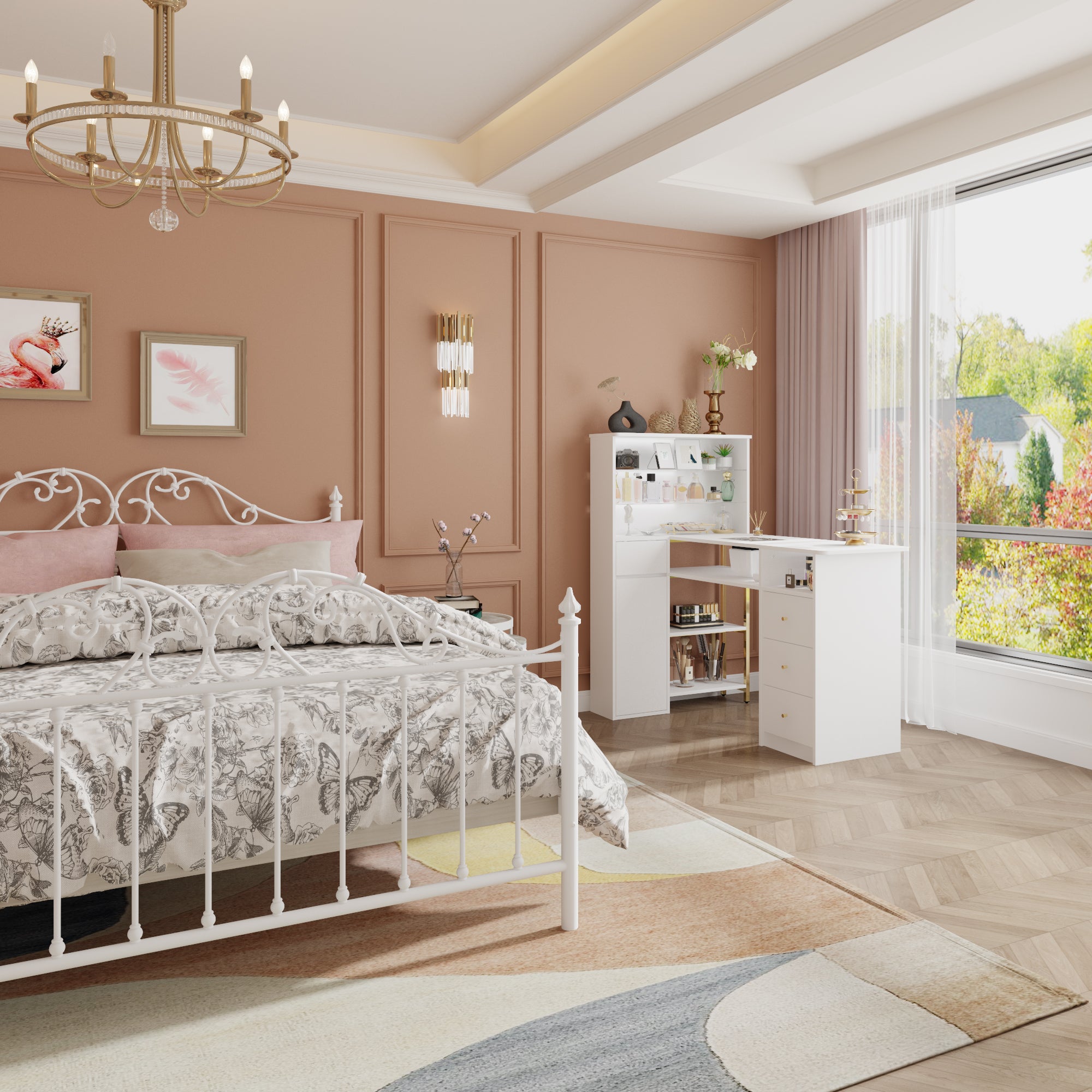 L-Shaped Manicure Nail Table Station With Electric Dust Collector