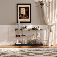 55.1" Modern Black Sideboard Display Case with LED Lighting & Full Glass Design