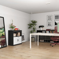 31.5" Modern Black/White Filing File Storage Cabinet With Swing Doors