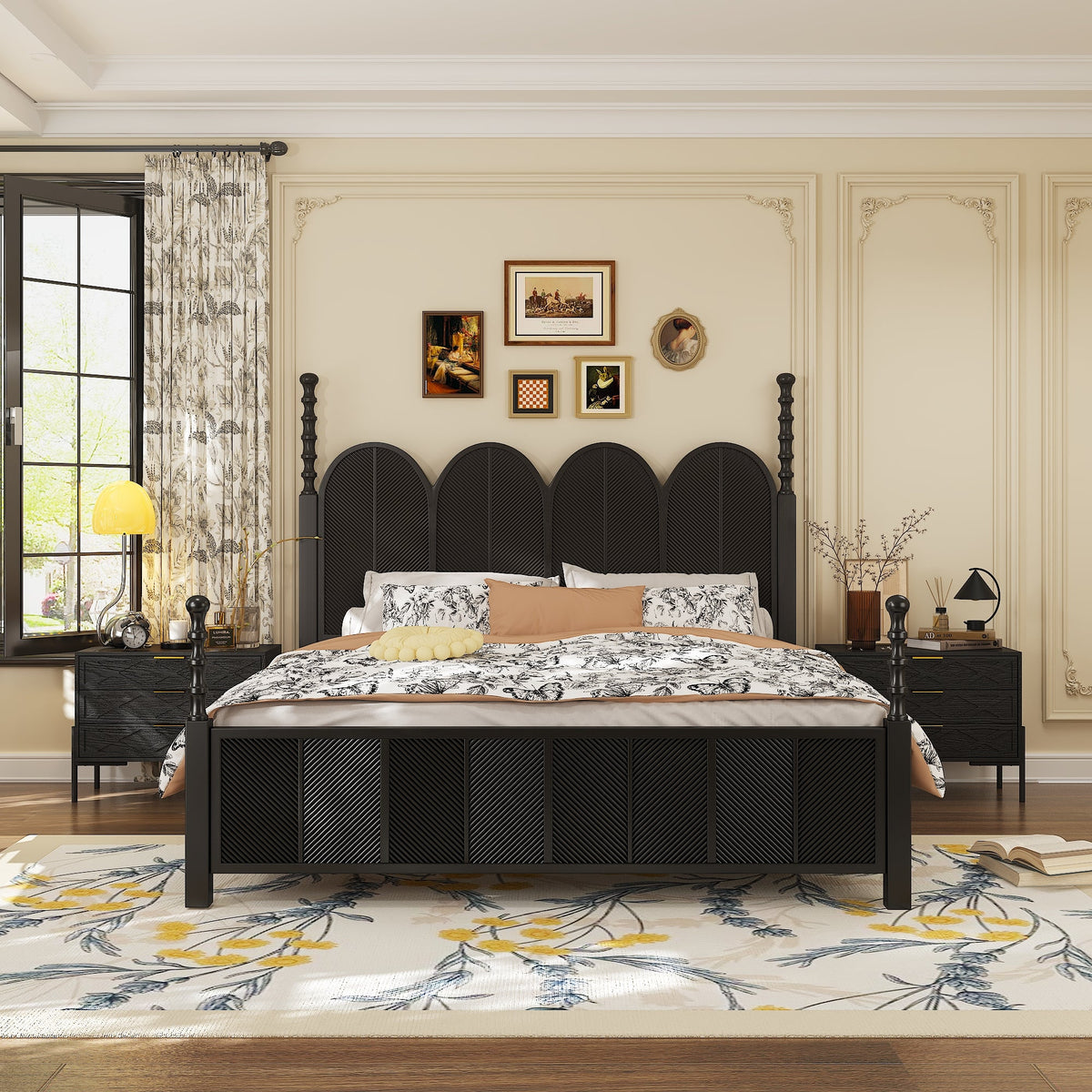 31.5" Modern Black 3-Drawer Nightstand with Metal Legs