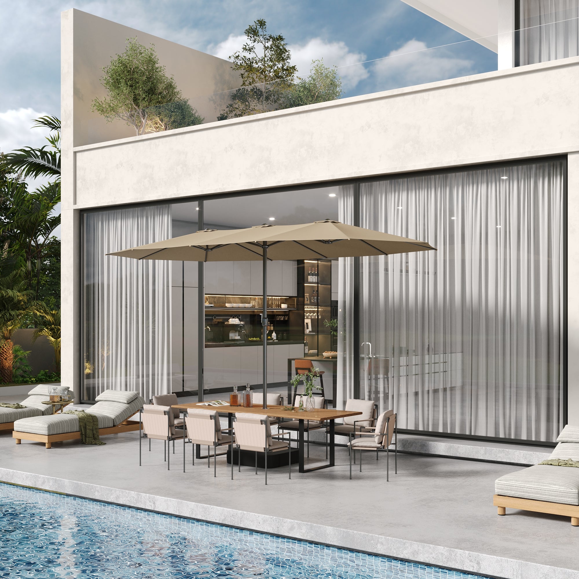 Outdoor Patio Umbrella With Adjustable Tilt And Sturdy Base