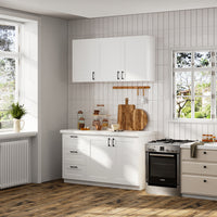 60" White Kitchen Sideboard Buffet Pantry Cabinet with Wall-Mounted Upper Storage Cabinet, 3 Drawers and Double Base Doors